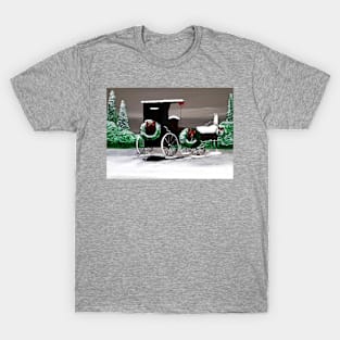 Horse and cart christmas painting T-Shirt